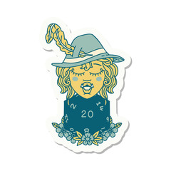half orc bard with natural twenty dice roll  sticker