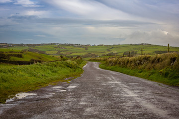 Fototapeta na wymiar rural road in Ireland after a rain