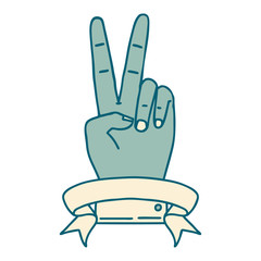 peace two finger hand gesture with banner illustration