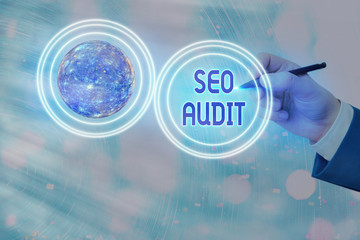 Conceptual hand writing showing Seo Audit. Concept meaning Search Engine Optimization validating...