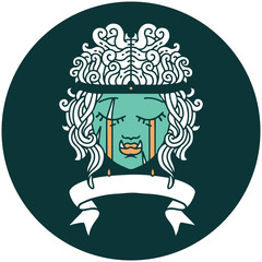 crying orc barbarian character face with banner icon