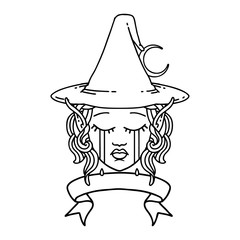 crying elf mage character face wiht banner illustration