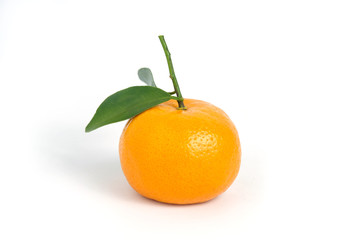 Raw fruit - Citrus sinensis ( called jeruk baby santang ) with leaves isolated on white background – local fresh fruit from Indonesia