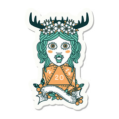 orc druid character with natural twenty dice roll sticker
