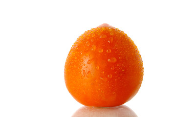 Close up fresh Tomato fruit with waterdrop isolated on white background