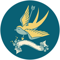 icon with banner of a swallow shot through with arrow