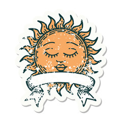 grunge sticker with banner of a sun