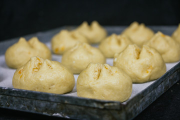 ready to bake bread dough, dough tray