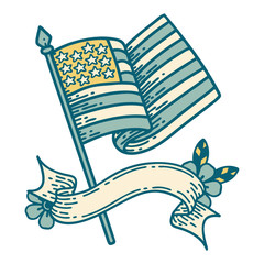 tattoo with banner of the american flag