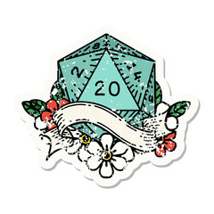 natural twenty D20 dice roll grunge sticker