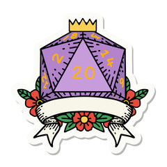 natural 20 critical hit D20 dice roll sticker