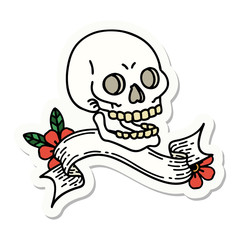tattoo sticker with banner of a skull