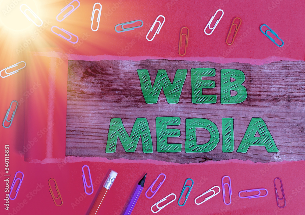 Poster text sign showing web media. business photo text audio and visual forms of communication presented o