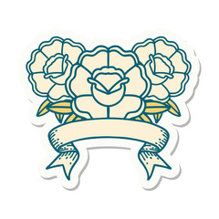 tattoo sticker with banner of a bouquet of flowers