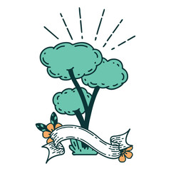 banner with tattoo style tree