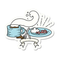sticker of tattoo style breakfast and coffee