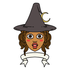 human witch character with banner illustration