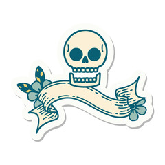 tattoo sticker with banner of a skull