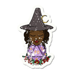 human witch with natural twenty dice roll illustration