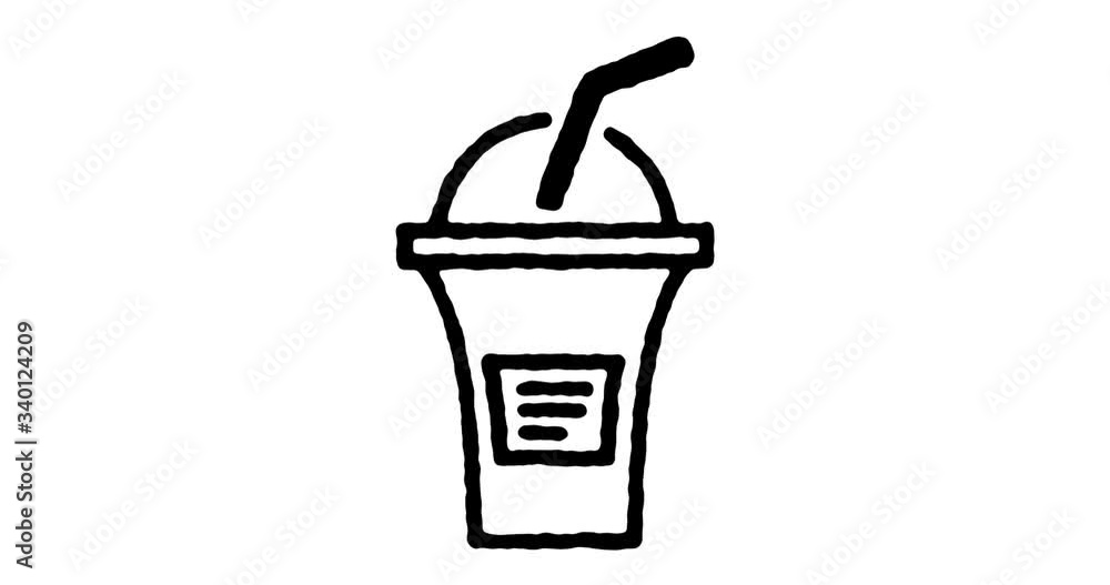 Poster hand drawn doodle icon animation for soft drink to use as video design element. minimalistic symbol 