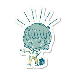 grunge sticker of tattoo style businesswoman pointing