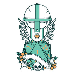 crying elf fighter character face with natural one D20 roll illustration