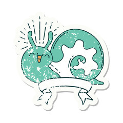 grunge sticker of tattoo style happy snail