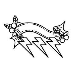 black linework tattoo with banner of lightning  bolts