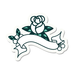 tattoo sticker with banner of a single rose