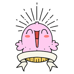 banner with tattoo style happy singing cupcake