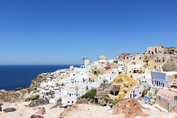 Oia village view on a sunny day. Santorini, Greece