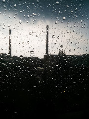 Dark rainy day through the window. Depression. 