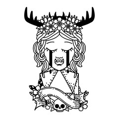 crying orc druid character face with natural one D20 roll illustration