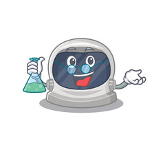 Astronaut helmet smart Professor Cartoon design style working with glass tube