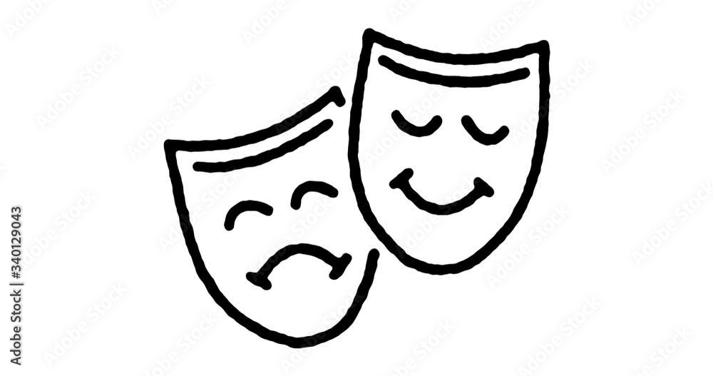 Poster hand drawn doodle icon animation for theater audiences to use as video design element. minimalistic 