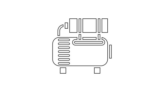 Black line Air compressor icon isolated on white background. 4K Video motion graphic animation