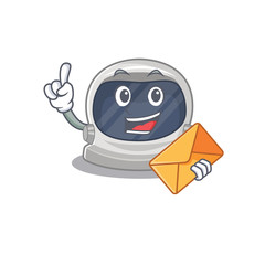 Happy astronaut helmet mascot design concept with brown envelope