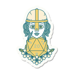 human fighter with natural 20 D20 dice roll sticker