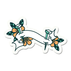 tattoo sticker with banner of iron nail