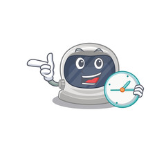 Astronaut helmet mascot design concept smiling with clock