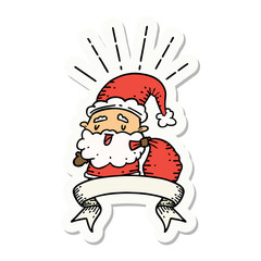 sticker of tattoo style santa claus christmas character with sack