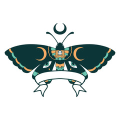 tattoo with banner of a moth