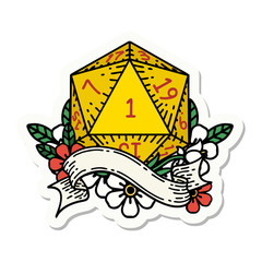 natural one d20 dice roll sticker