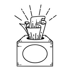 traditional black line work tattoo style box of tissues