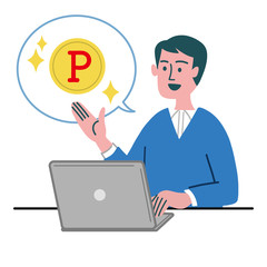 男性　お兄さん　パソコン　ポイント