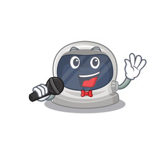 Talented singer of astronaut helmet cartoon character holding a microphone