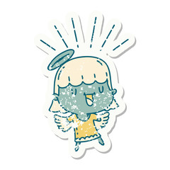 grunge sticker of tattoo style singing angel
