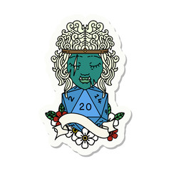 half orc barbarian character with natural twenty dice roll sticker