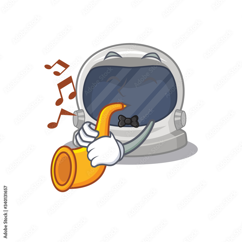 Sticker talented musician of astronaut helmet cartoon design playing a trumpet