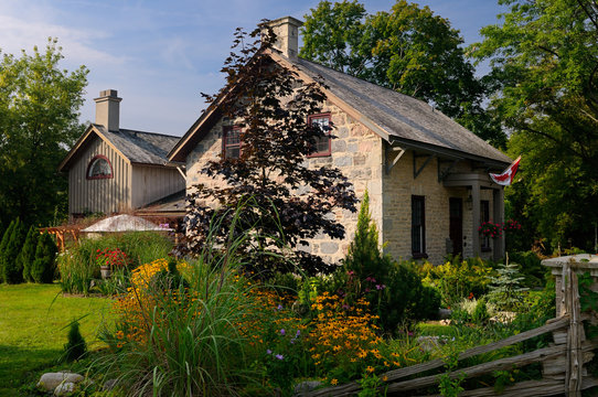 Historic stone house with garden in Kitchener Ontario Canada